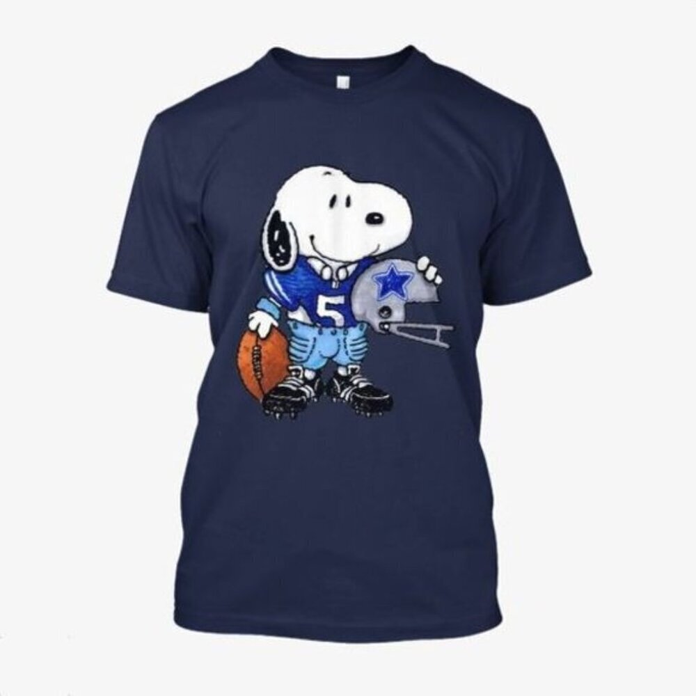Snoopy Dallas Cowboys T-Shirt Football Cartoon Graphic Fan Gift Cotton Shirt .